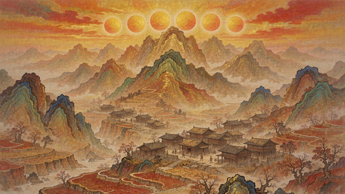 彝文史诗《勒俄特依》里的支格阿龙——六日并出与弯弓定天地的传说【民间传说