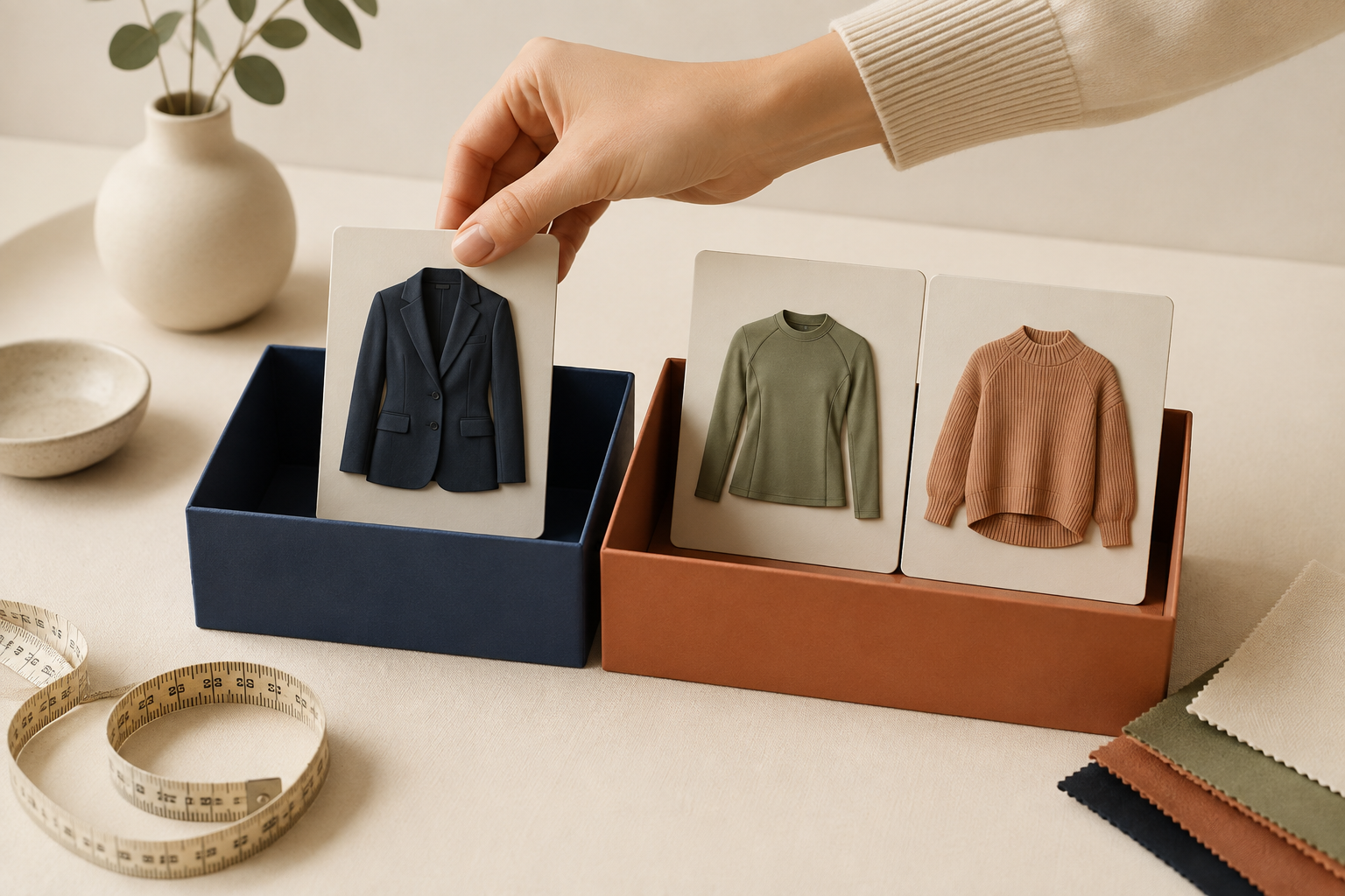 Merchandising fit cards organized into shared groups and exceptions