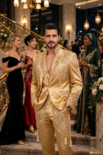 gold suit hotel party