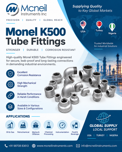 Monel K500 Tube Fittings Manufacturer, Supplier & Exporter in USA, Turkey & Nigeria.2