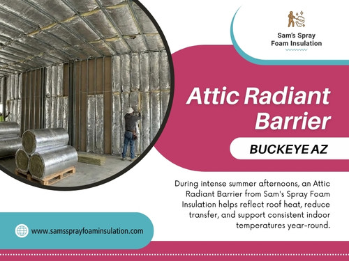 Rafters, roof penetrations, framing transitions, vents, and other obstructions can interrupt a straightforward installation. Leaving several small areas uncovered may not seem significant while standing in the attic, but those sections still form part of the overall roof area. This is where Attic radiant barrier Buckeye AZ planning becomes more than simply choosing a product.

Click here for more information: https://www.samssprayfoaminsulation.com/radiant-barrier-insulation

Find Us On Google Maps: https://maps.app.goo.gl/6qSAavRjv5UYBijq8

Address: 220 S 4th St,#8,Buckeye,AZ,85326,USA
Phone no: +1(623) 239-5345

Read Our Blogs:
https://samssprayfoaminsulation.mystrikingly.com/
https://6aaa6c4e0db30.site123.me/
https://samssprayfoaminsulation.wordpress.com/

More Links:
https://heylink.me/samssprayfoaminsulation/
https://www.apsense.com/user/samssprayfoaminsulation
https://www.blurb.com/user/samsspray
https://www.twitch.tv/samssprayfoaminsulation/about