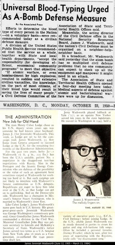 Universal Blood Typing Urged As A Bomb Defense Measure James J. Wadsworth.1