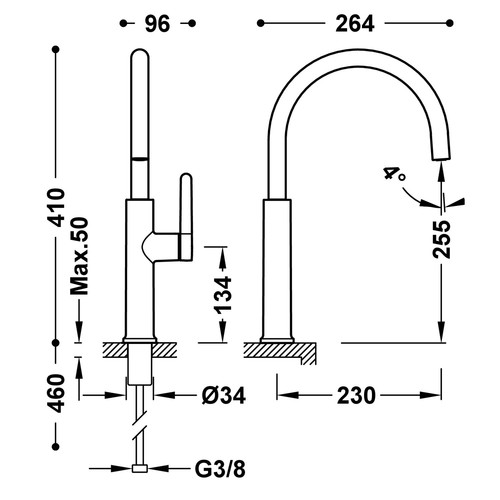 disegno tecnico miscelatore cucina tres kitchens 23044003.1