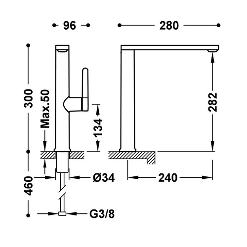 disegno tecnico miscelatore cucina tres kitchens 23044002.1