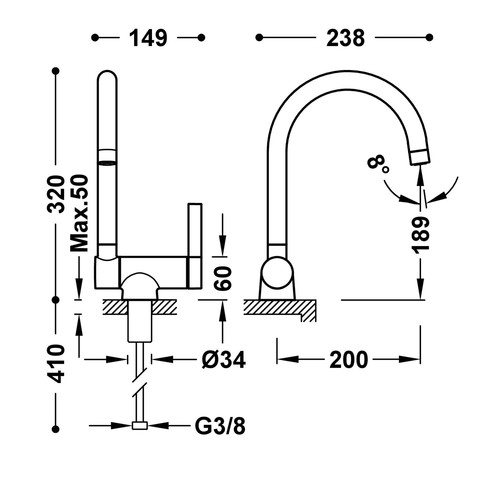 disegno tecnico miscelatore cucina tres kitchens 23033502.1