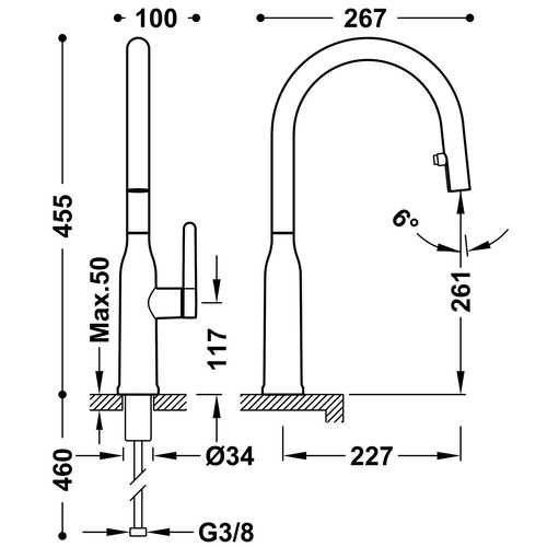 disegno tecnico miscelatore cucina tres kitchens 23043802.1