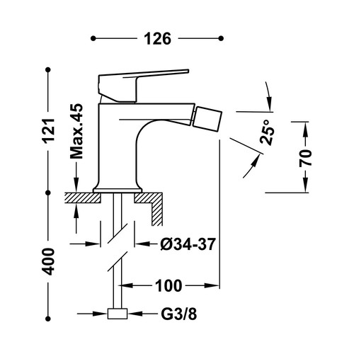 disegno tecnico miscelatore bidet tres project 22112001.1