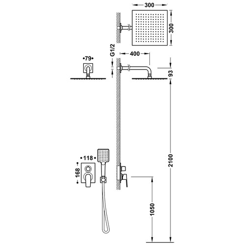 disegno tecnico kit doccia incasso tres project 22138004.1