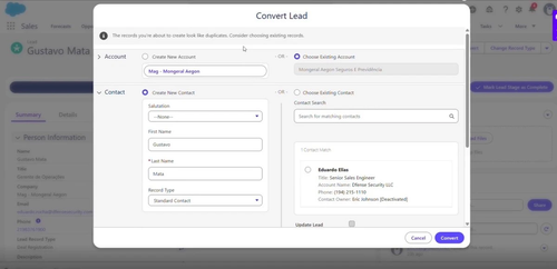 3. Review the Contact and duplicate match.2