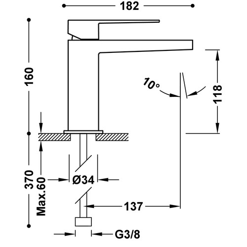 disegno tecnico miscelatore lavabo tres slim 20210301.1