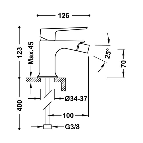 disegno tecnico miscelatore bidet tres loft 22212001.1