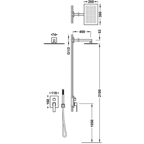 disegno tecnico kit doccia incasso tres slim 20238004.1