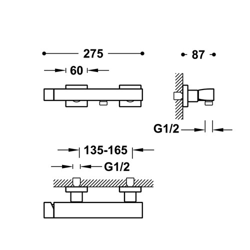 disegno tecnico miscelatore doccia esterno tres slim 20216701.1