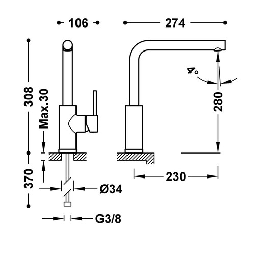 disegno tecnico miscelatore cucina tres kitchens 23044006.1