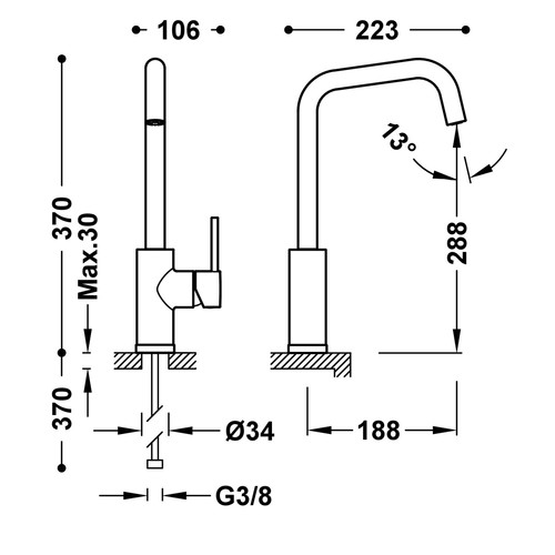 disegno tecnico miscelatore cucina tres kitchens 23044007.1