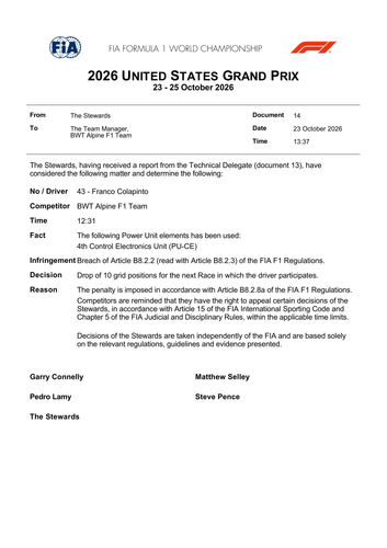 [United States GP]Doc 14 Infringement Car 43 PU Element page 1.2
