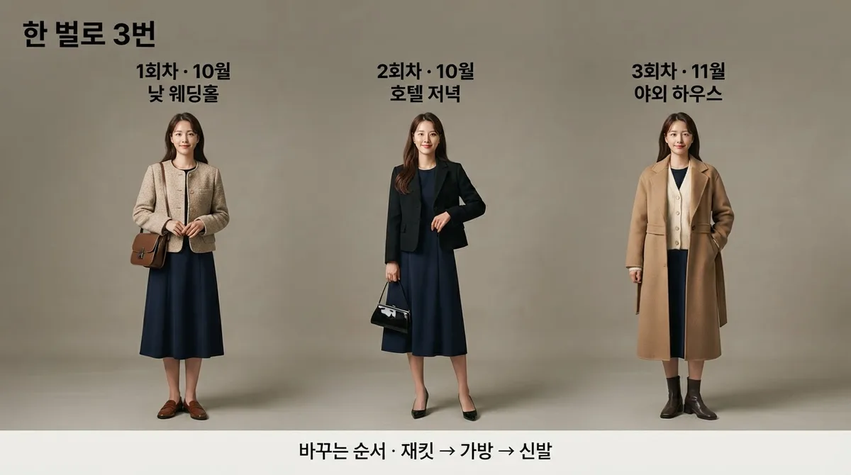 하객룩 한 벌로 가을 결혼식 3번 돌려 입는 순서