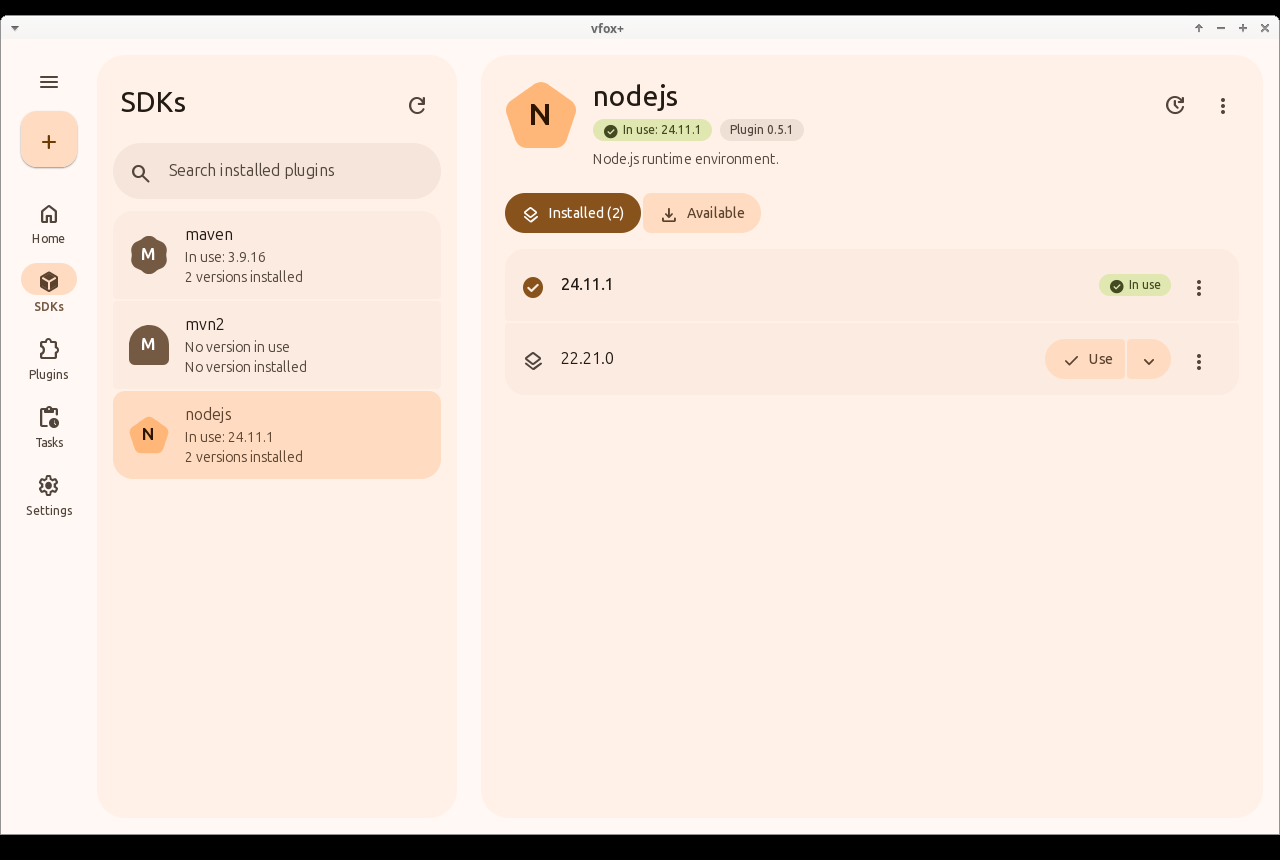 Installed versions of nodejs
