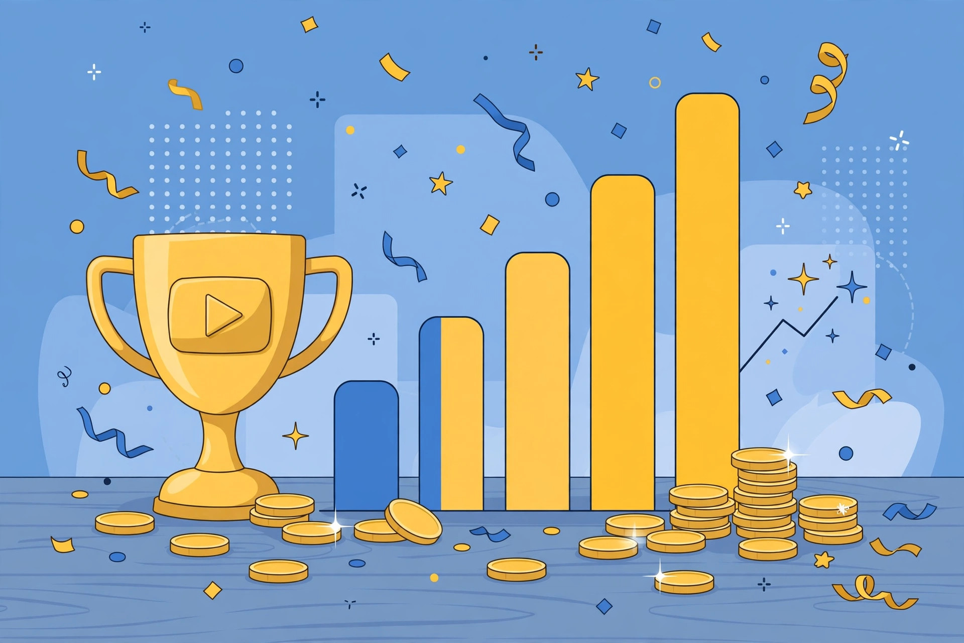 YouTube monetization concept with play button and earnings chart