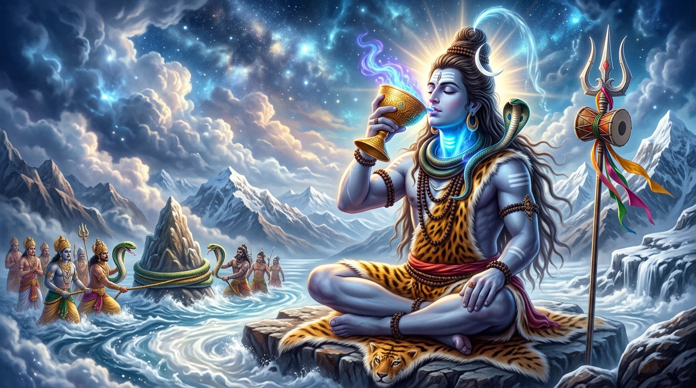 समुद्र मंथन और नीलकंठ महादेव: कैसे भगवान शिव ने संसार की रक्षा हेतु पिया हलाहल विष