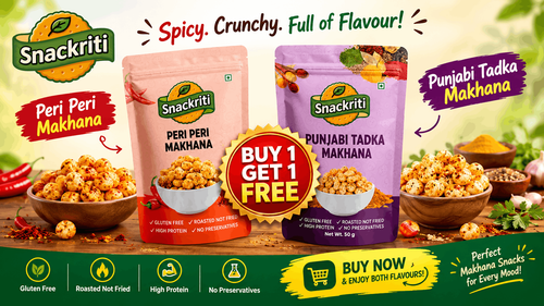 Snackriti Peri Peri & Punjabi Tadka Makhana 30g – Buy 1 Get 1 Free Spicy & Crunchy Fox Nuts.png