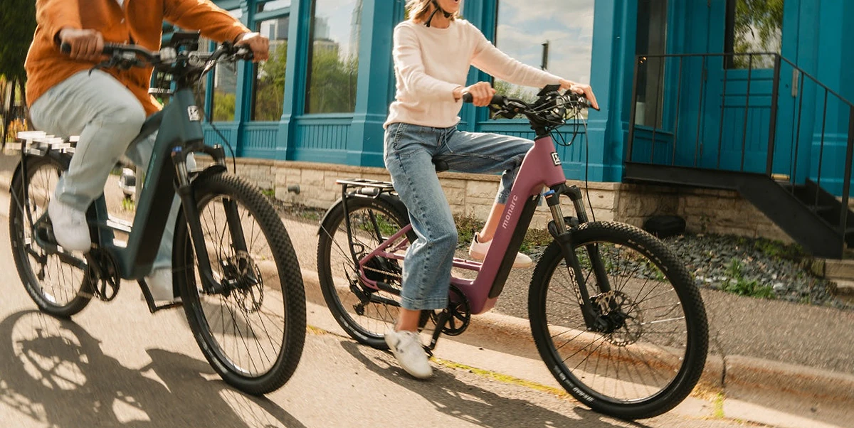 A woman riding a bike