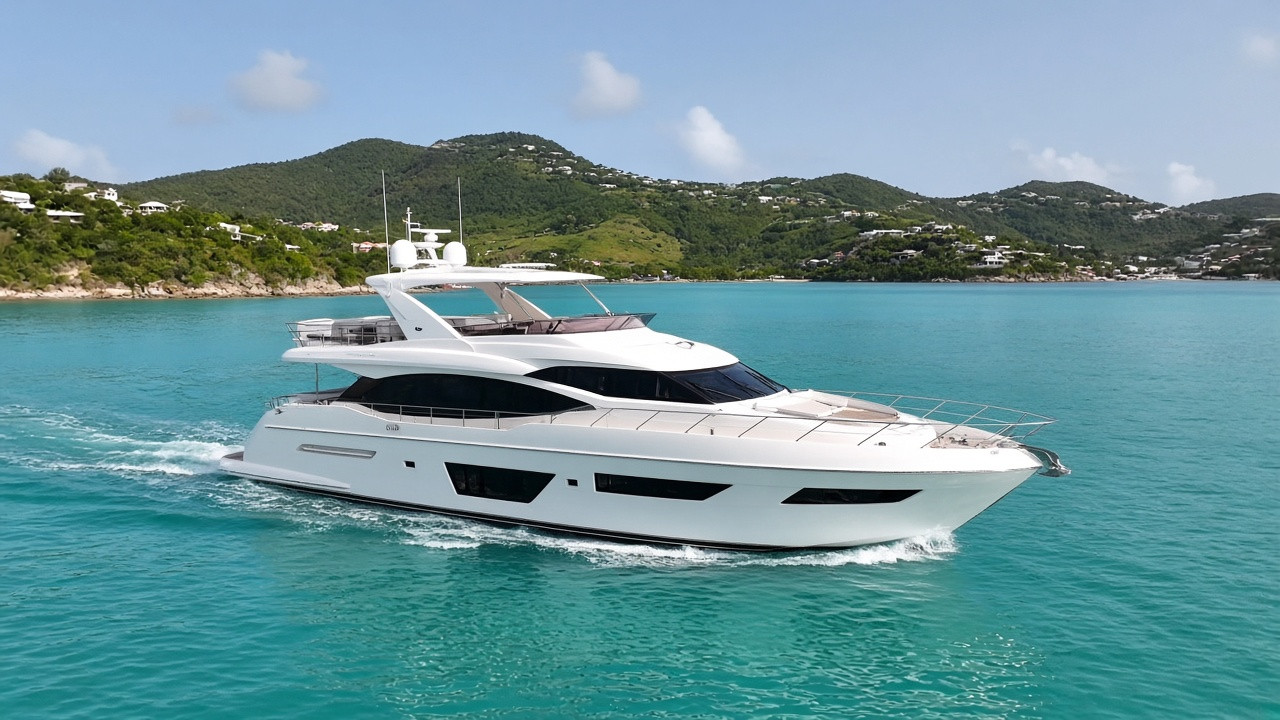 Catamaran voor anker in een turquoise baai bij Sint Maarten