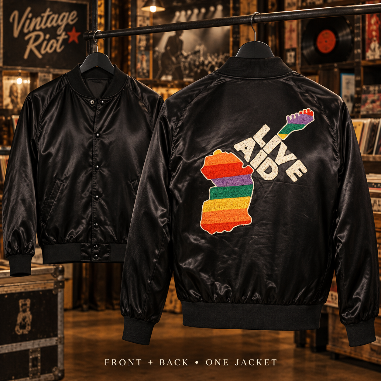 1985 Live Aid Retro Concert Jacket — Black — hero design view