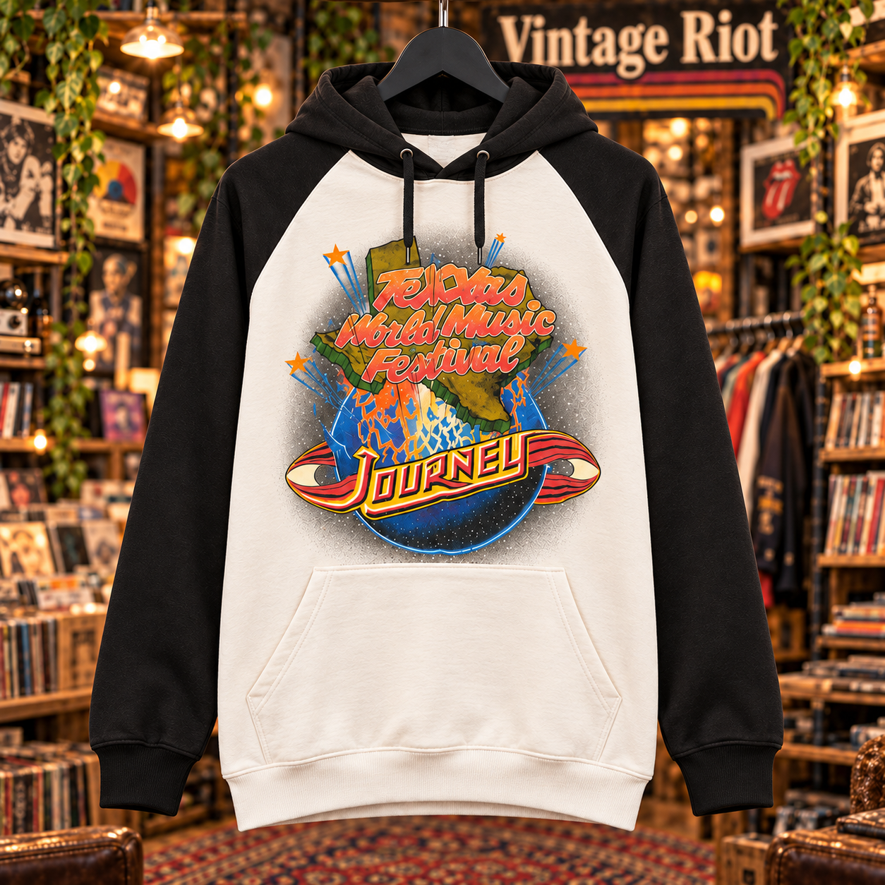 1982 Texxas Jam Retro Pullover Hoodie — Ivory / Black — front design view