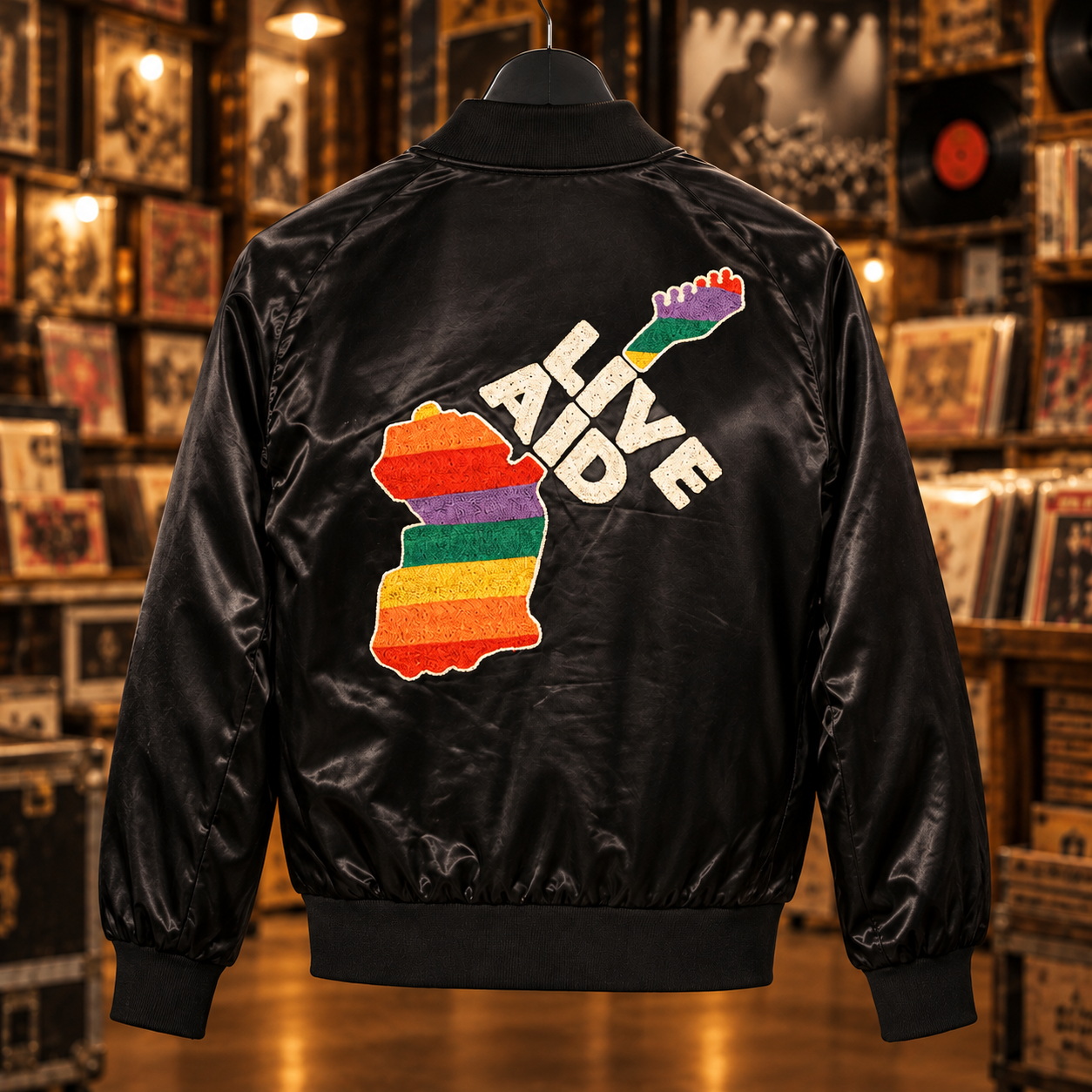 1985 Live Aid Retro Concert Jacket — Black — back design view