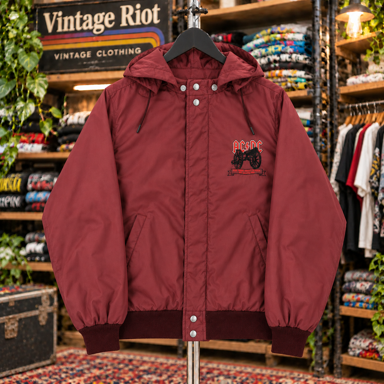 AC/DC For Those About to Rock Retro Hooded Jacket front design illustration