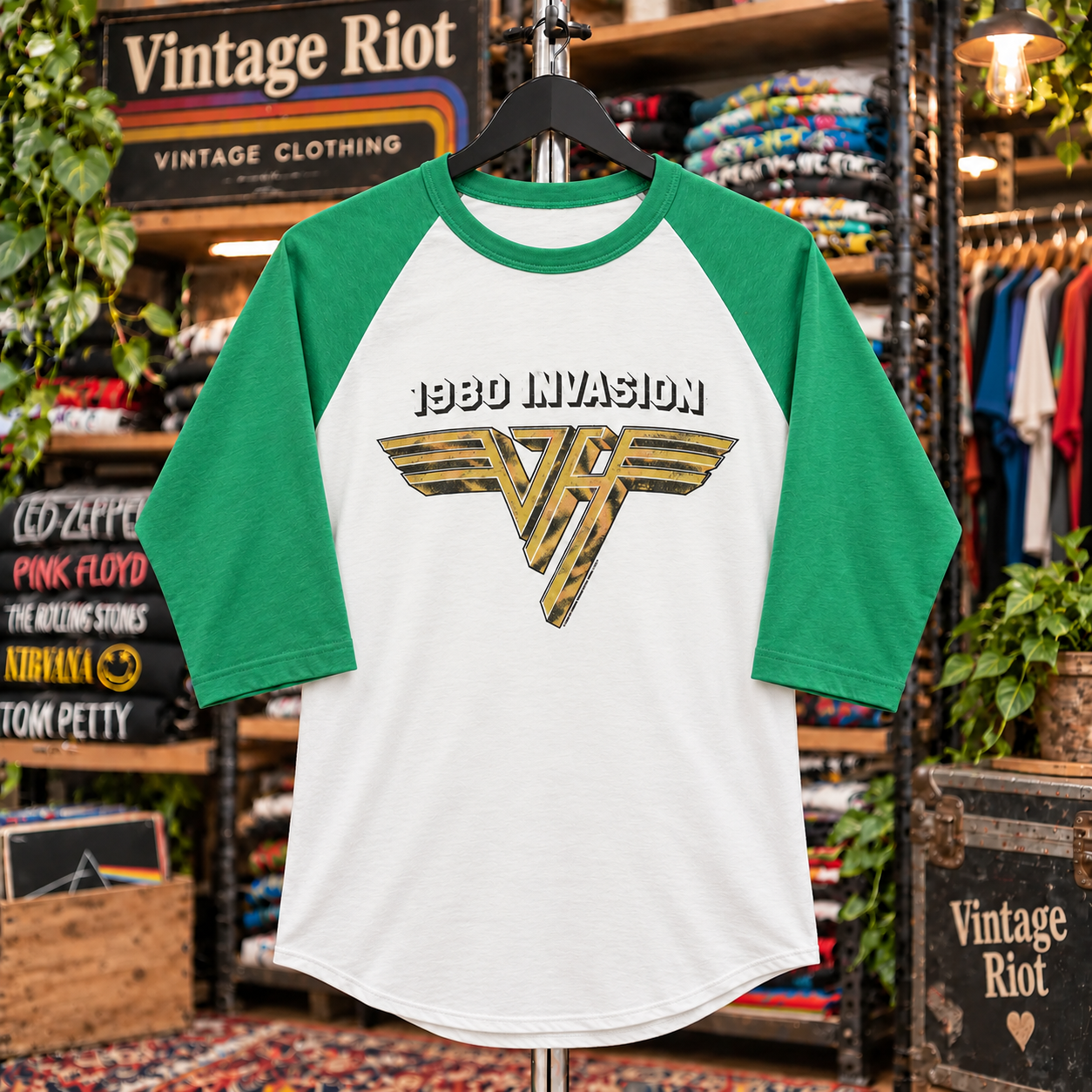 Van Halen 1980 Invasion Retro Raglan Shirt front design illustration