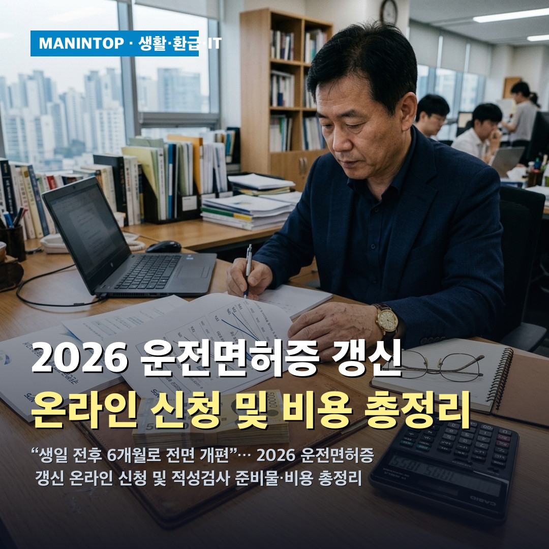 “생일 전후 6개월로 전면 개편”… 2026 운전면허증 갱신 온라인 신청 및 적성검사 준비물·비용 총정리