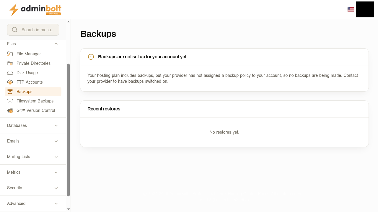 Backups page, no policy assigned