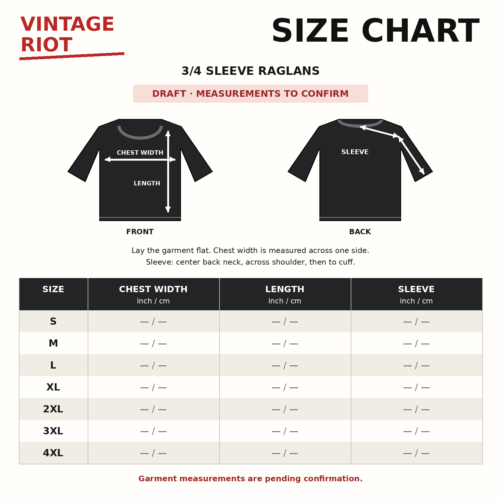 1978 Rolling Stones Happy Birthday Mick Retro Raglan size chart layout; measurements pending confirmation