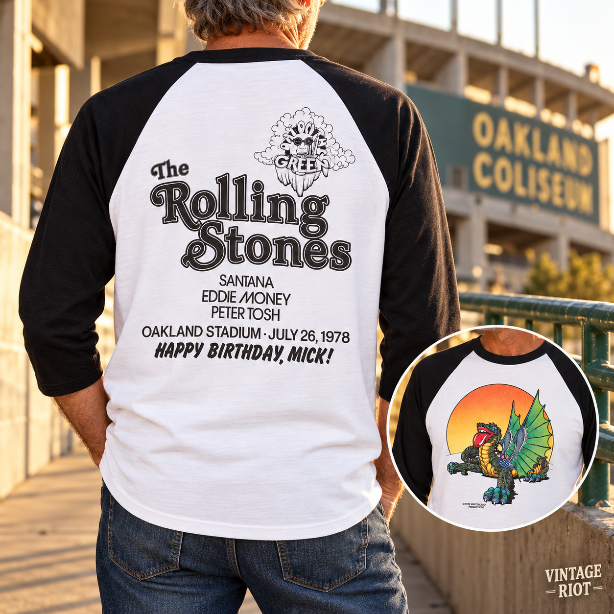 1978 Rolling Stones Happy Birthday Mick Retro Raglan styled illustration
