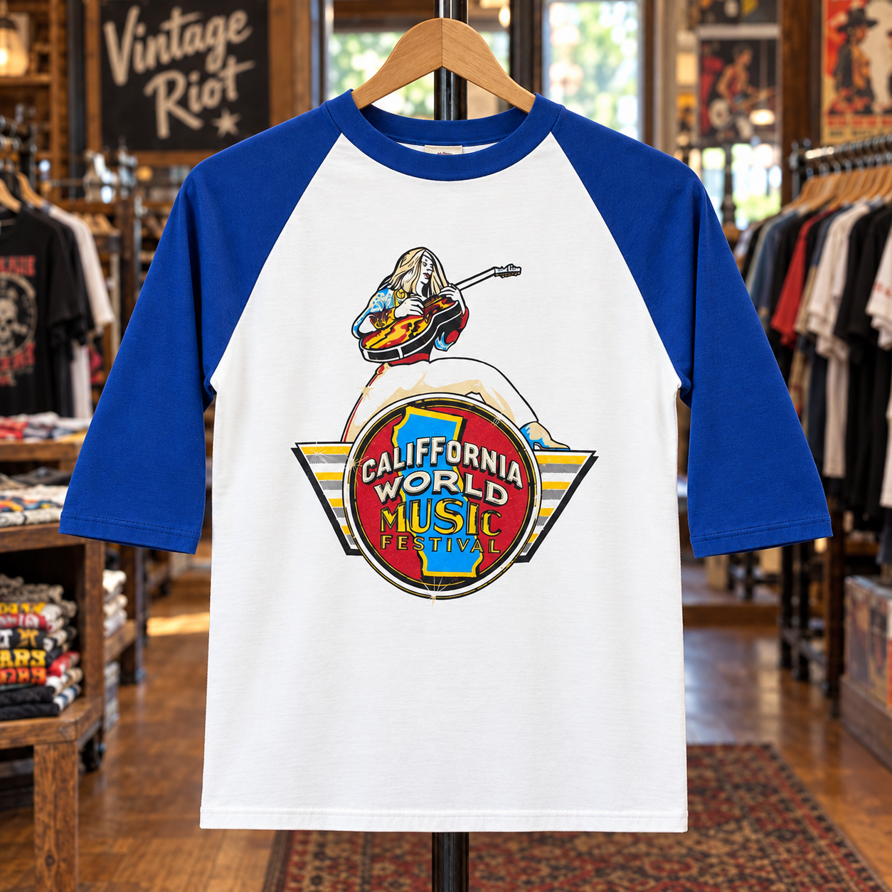 1979 California World Music Festival Retro Raglan front view