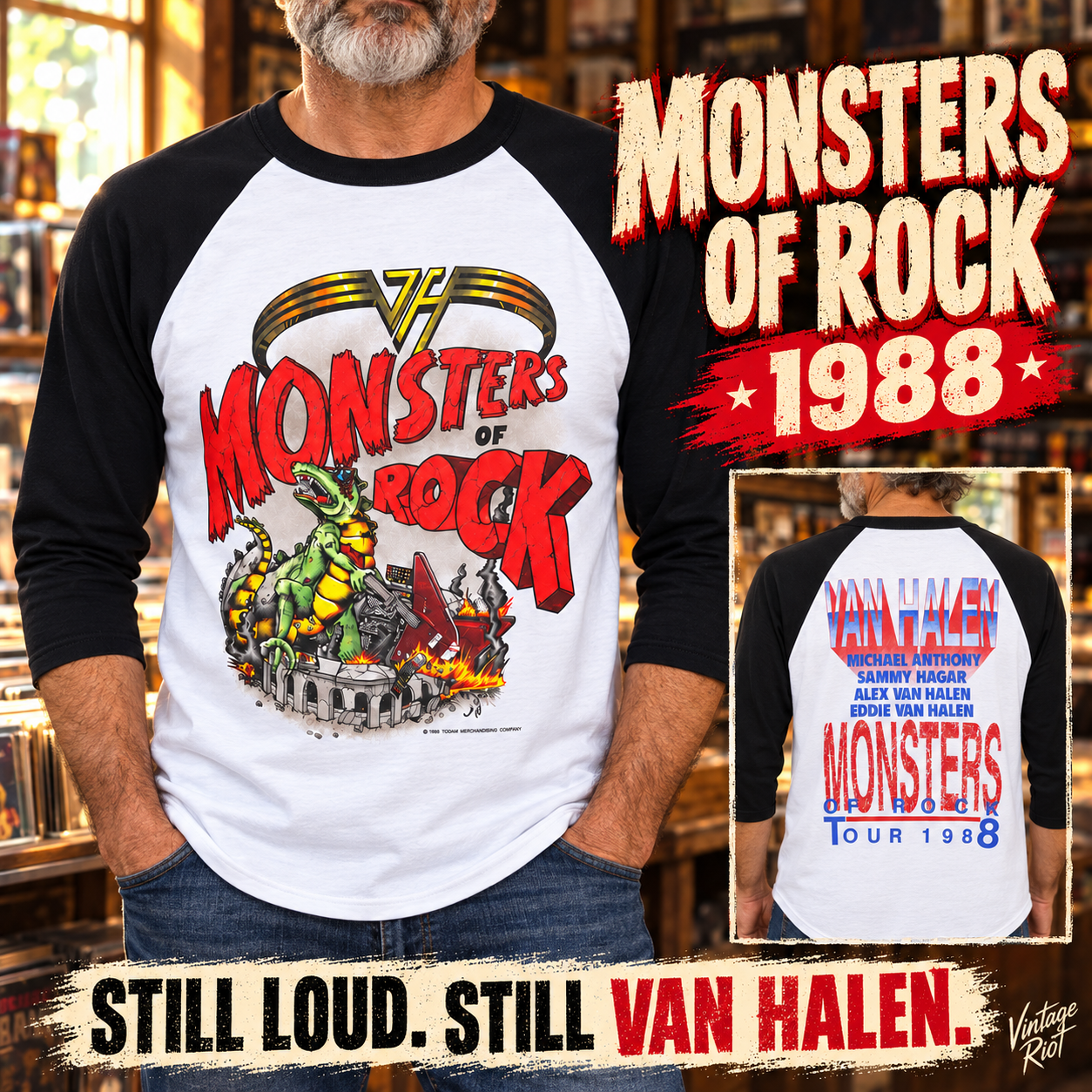 1988 Van Halen Monsters of Rock Retro Raglan styled illustration