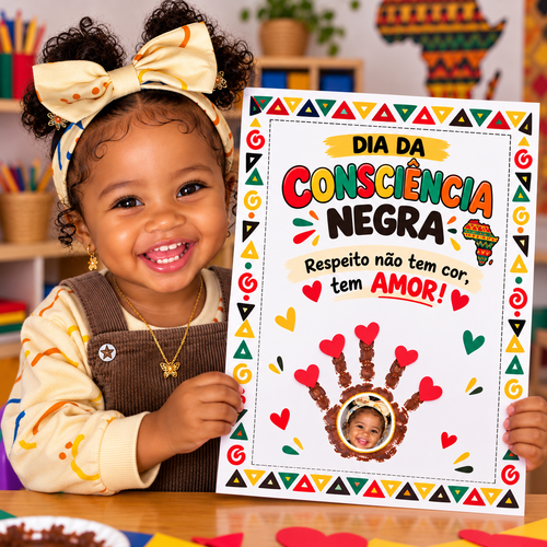 Menina Alegre Apresenta Cartaz Colorido de Consciência Negra.2