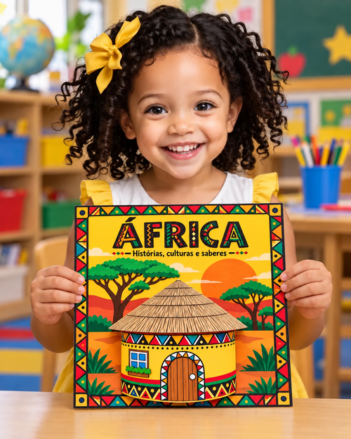 Menina Feliz com Cartaz Cultural da África.2