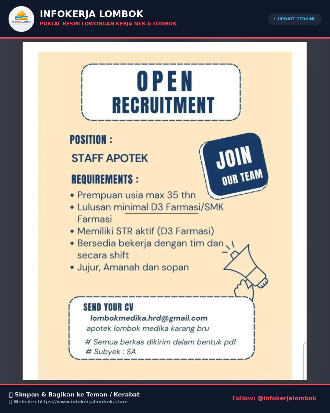 Lowongan Kerja 💼 Info loker terbaru buat kamu yang lagi cari kerja!