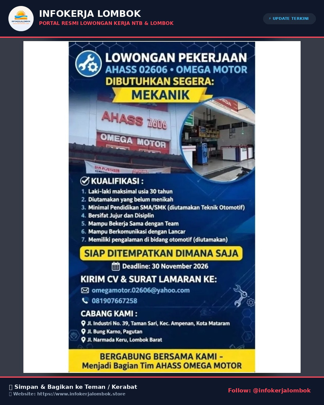 Lowongan Kerja 💼 Info loker hari ini, yuk langsung cek posisinya di bawah!