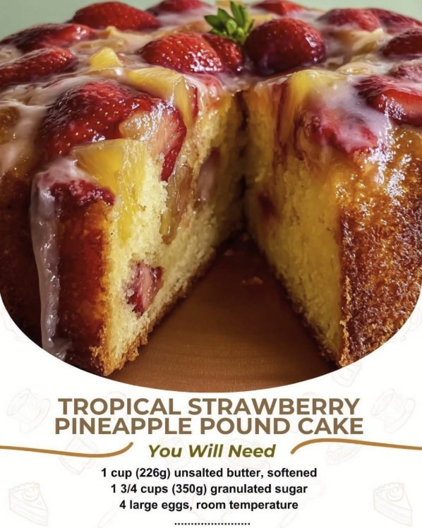This Strawberry Pineapple Pound Cake is