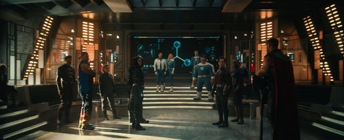 (L-R): John Walker (Wyatt Russell), Alexei/Red Guardian (David Harbour), Yelena (Florence Pugh), Buc.1