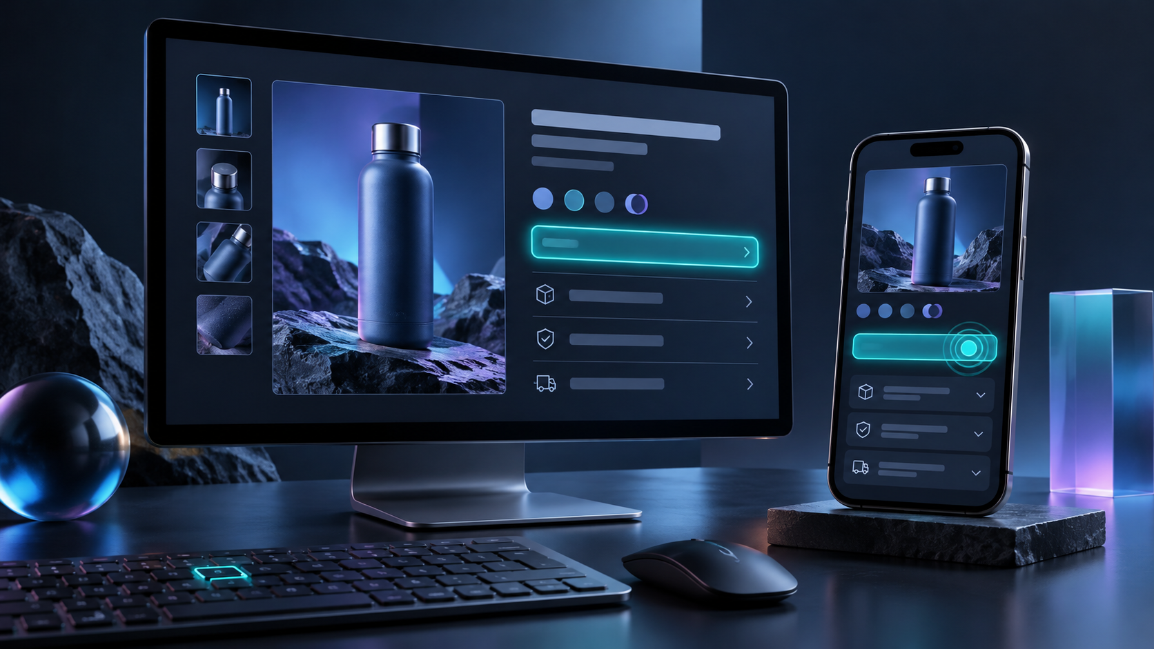A product-detail layout tested across desktop and mobile