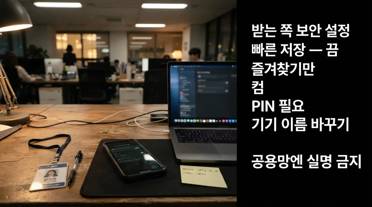 받는 쪽 설정: 빠른 저장·PIN·기기 이름 관리