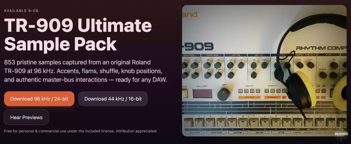 Audiorealism TR-909 Ultimate Sample Pack WAV (FREE)