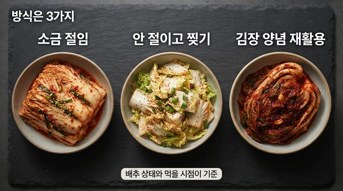 절이는 겉절이 vs 안 절이는 겉절이 vs 김장 양념 재활용