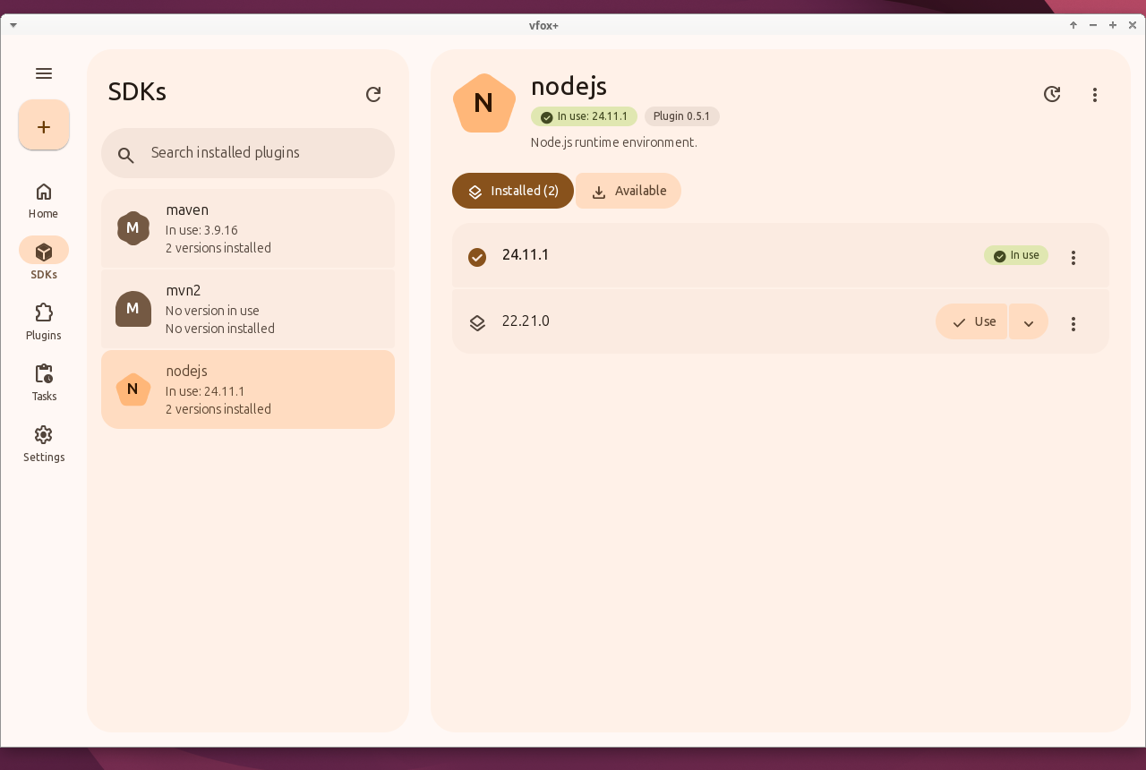 Installed versions of nodejs