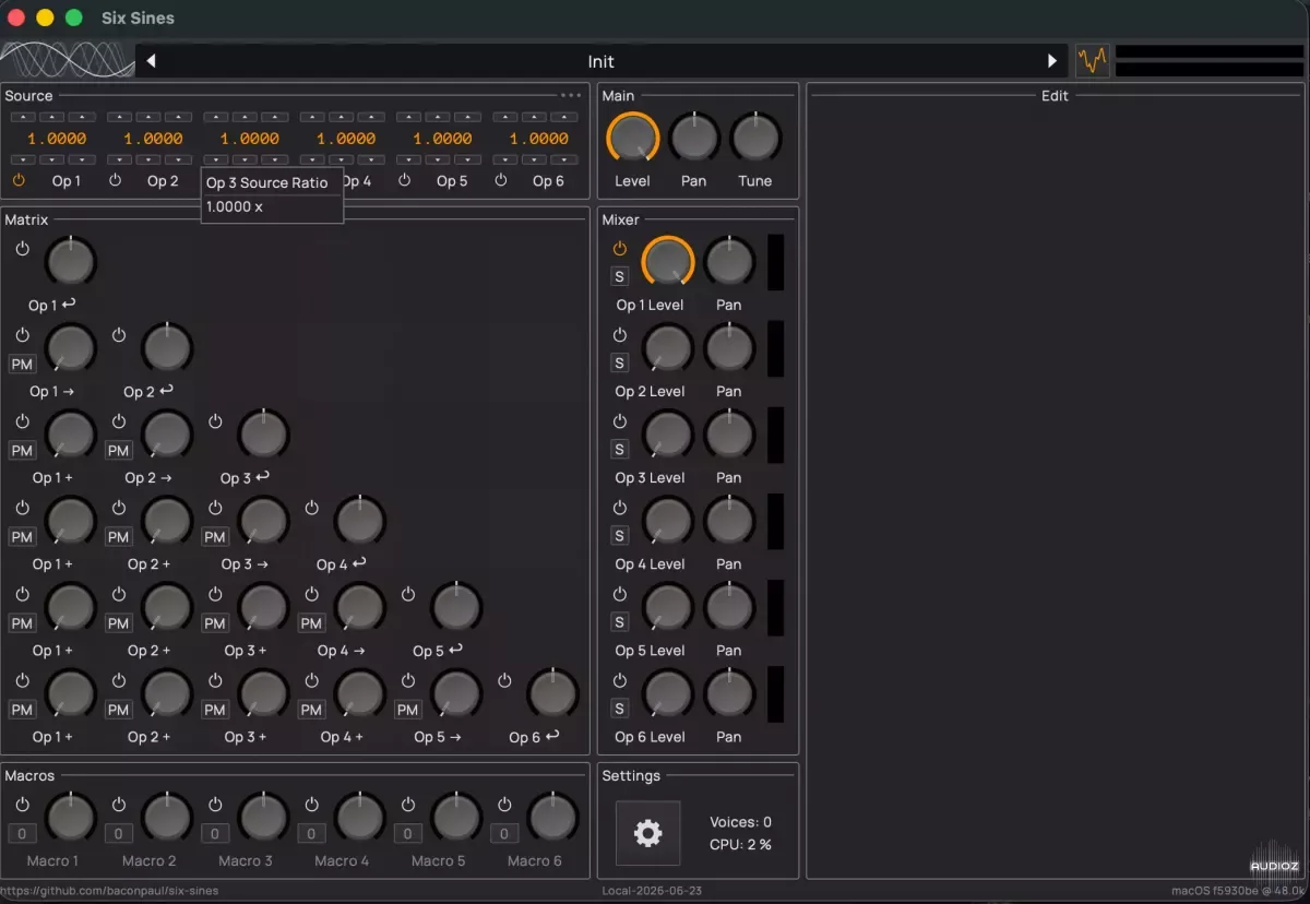Baconpaul Six Sines v1.2.0 VST3 CLAP AU WiN MAC LiNUX [FREE]